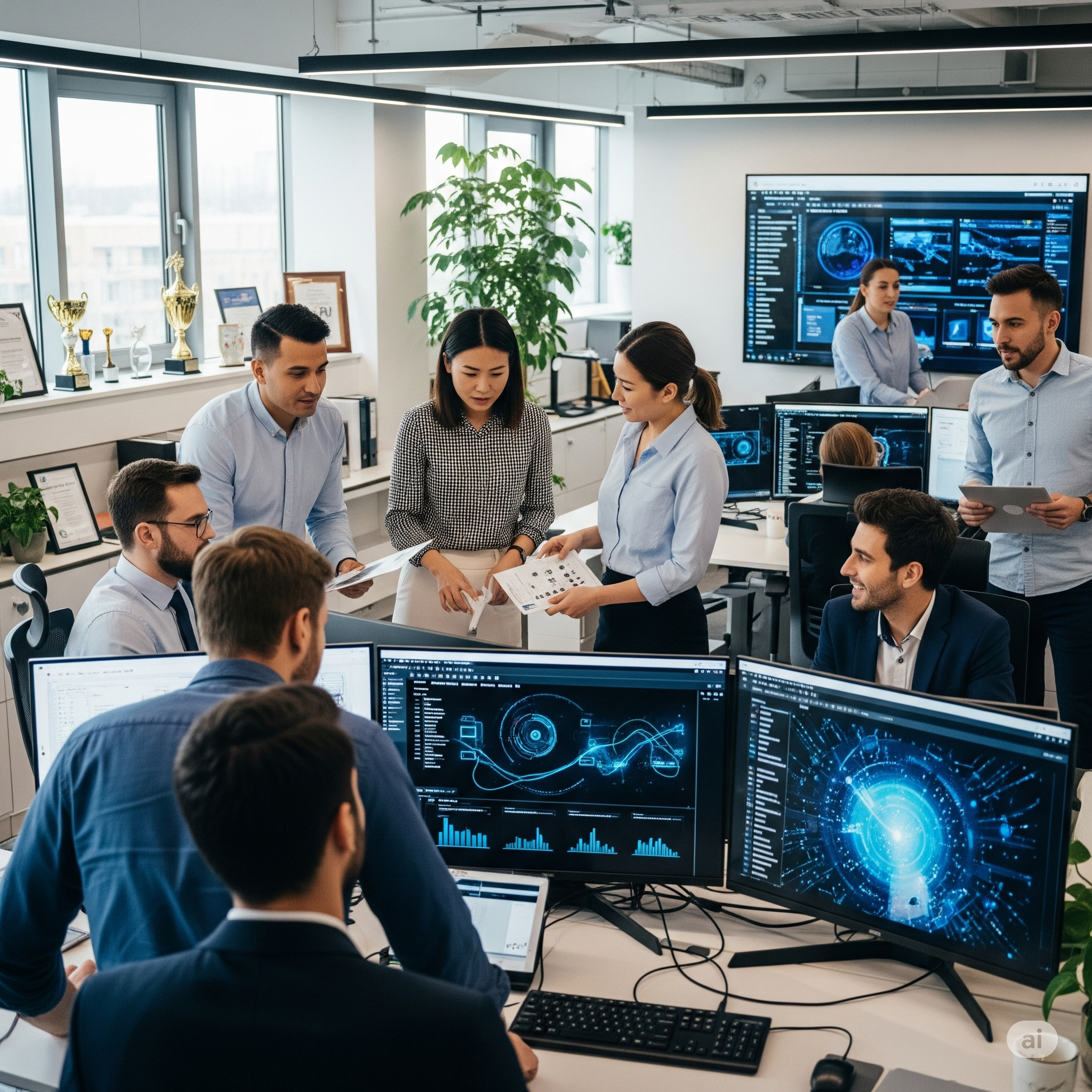 Equipo de profesionales de Solucionica colaborando en proyectos de tecnología y consultoría empresarial